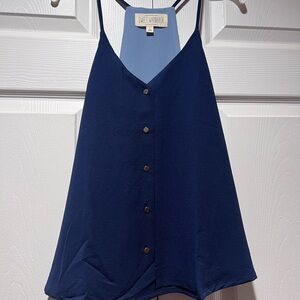 Sweet Wanderer Deep Blue Button-Front Tank Top